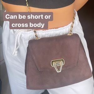 Chocolate brown suede handbag